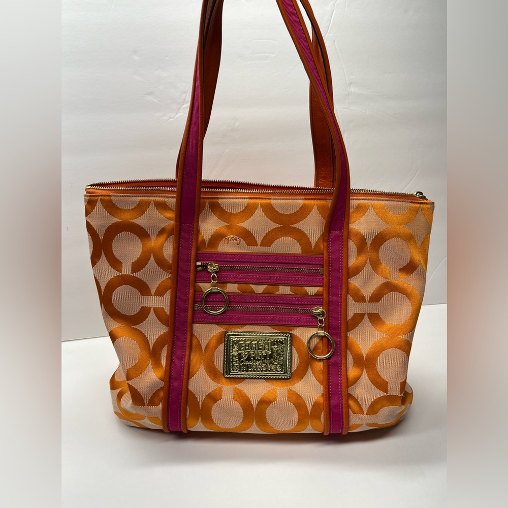 Coach Y2K Poppy Op Art Glam Orange and Pink Tote Bag